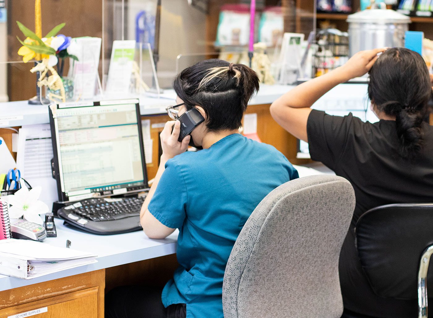 veterinary-team-member-on-phone-39 veterinary team member handling phone call