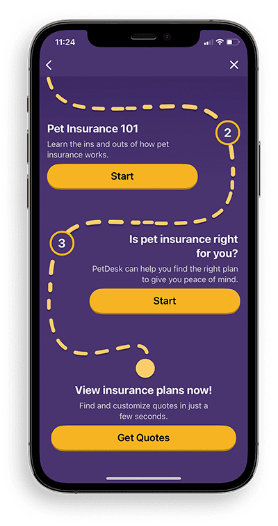 mobile view of Pet Insurance pet selection screen on PetDesk app