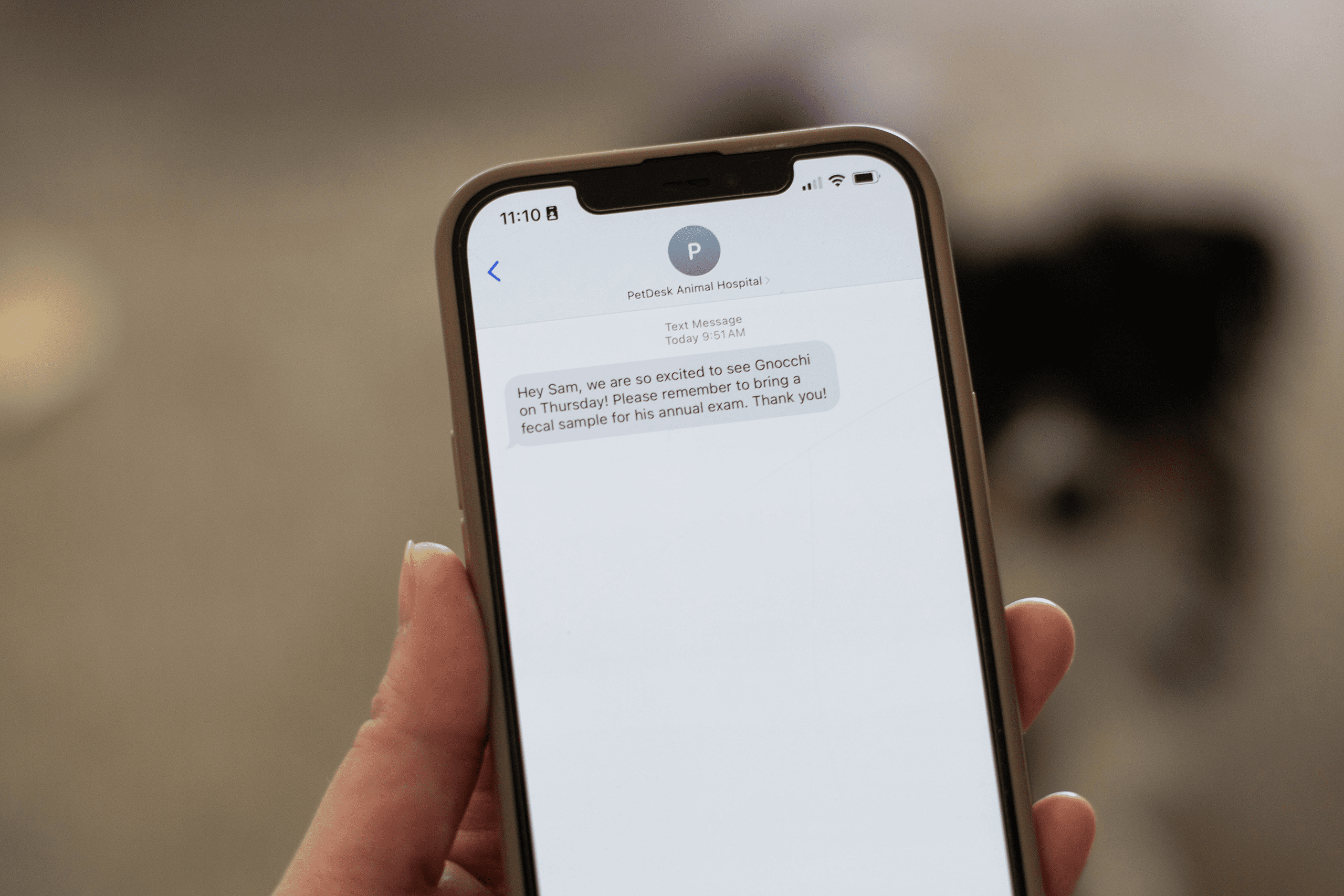 Close up of a phone with a reminder text message Close up of a phone with a reminder text message