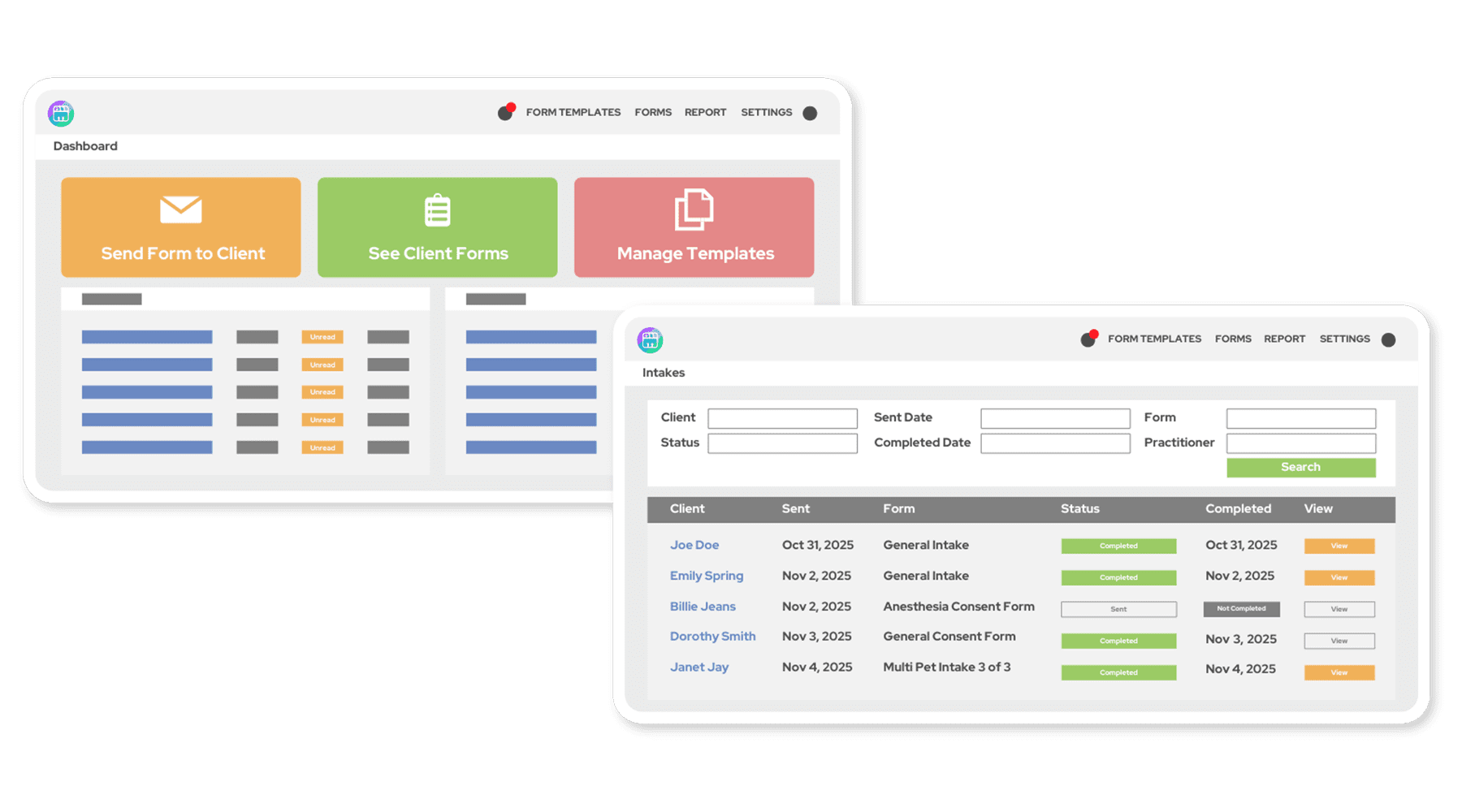 Mockup of PetDesk's digital forms for veterinarians