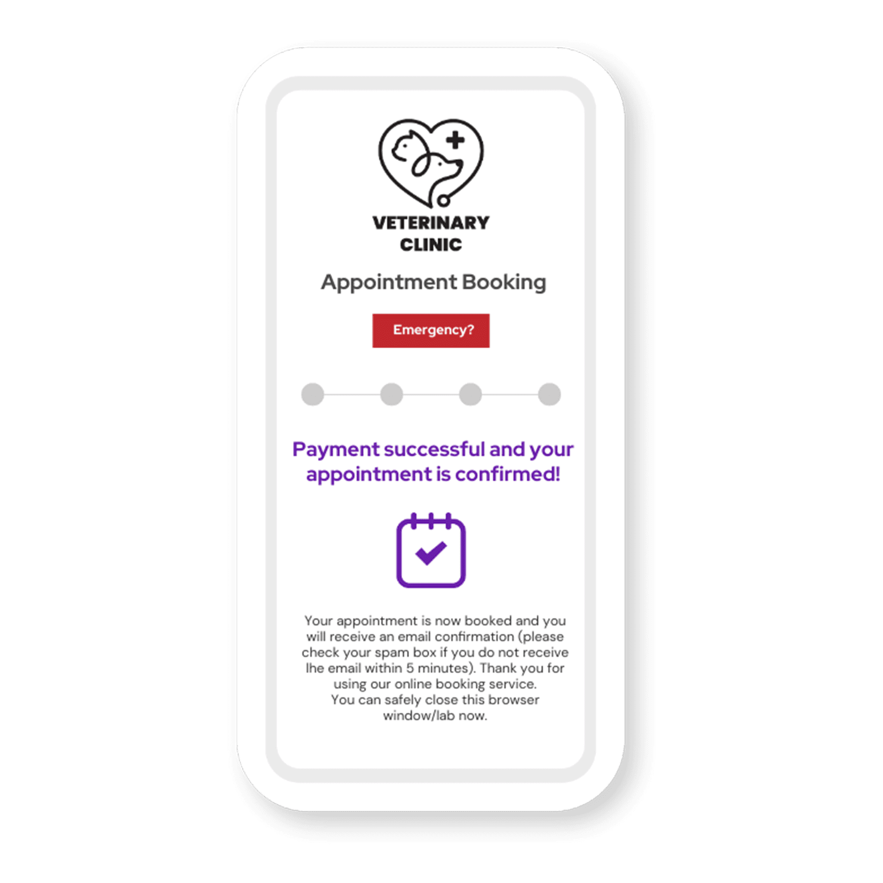 Mockup of Veterinary Appointment Deposits on phone