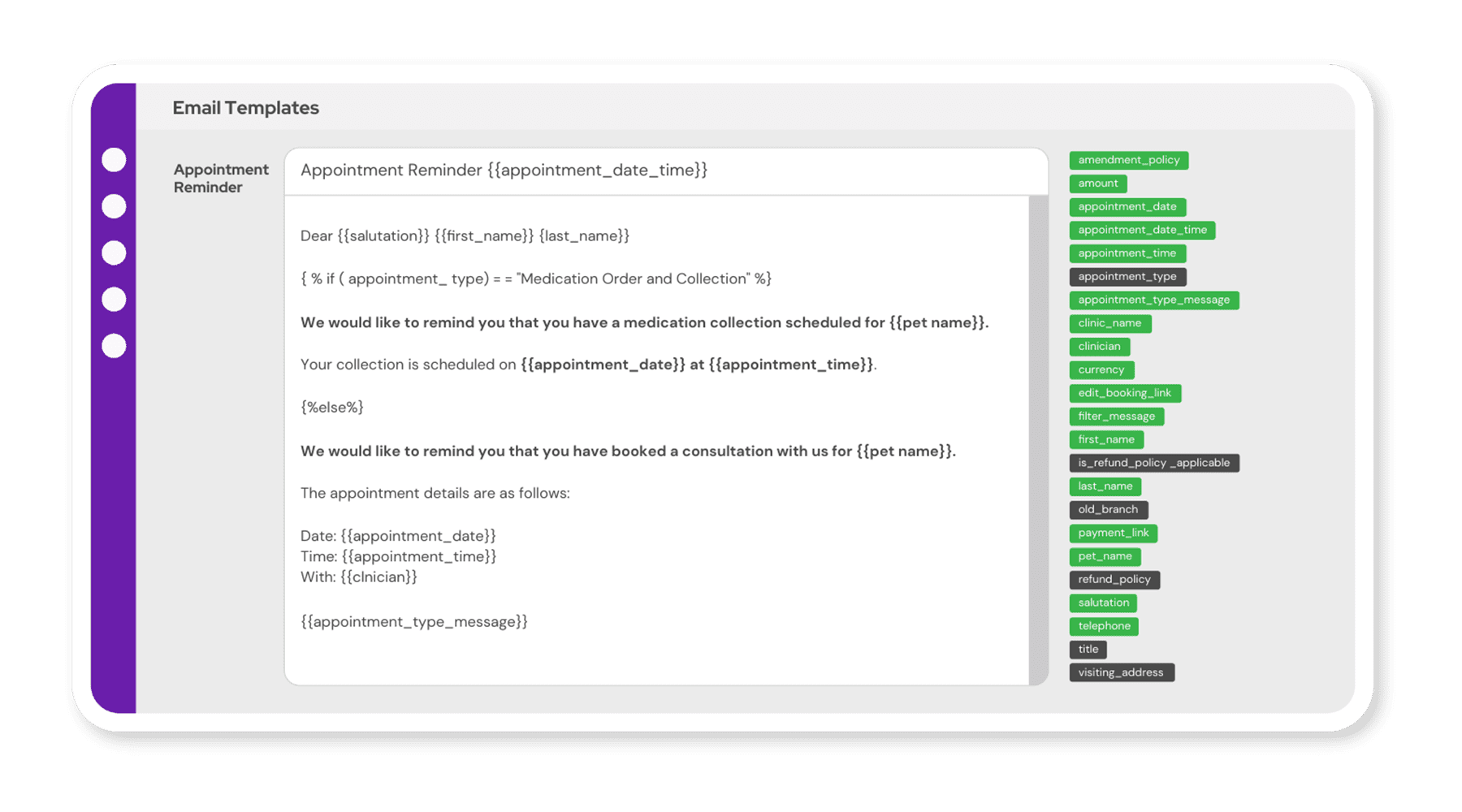 PetDesk_Veterinary Appointment Reminder Dashboard_Mockup Mockup of the veterinary appointment reminder dashboard