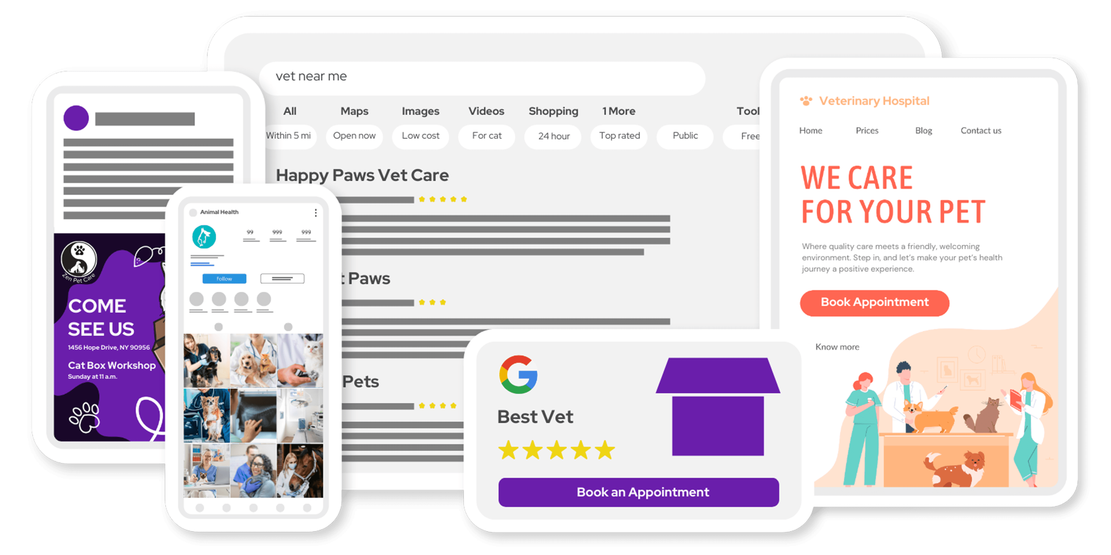 PetDesk_Veterinary Marketing_All Mockup of PetDesk's marketing services