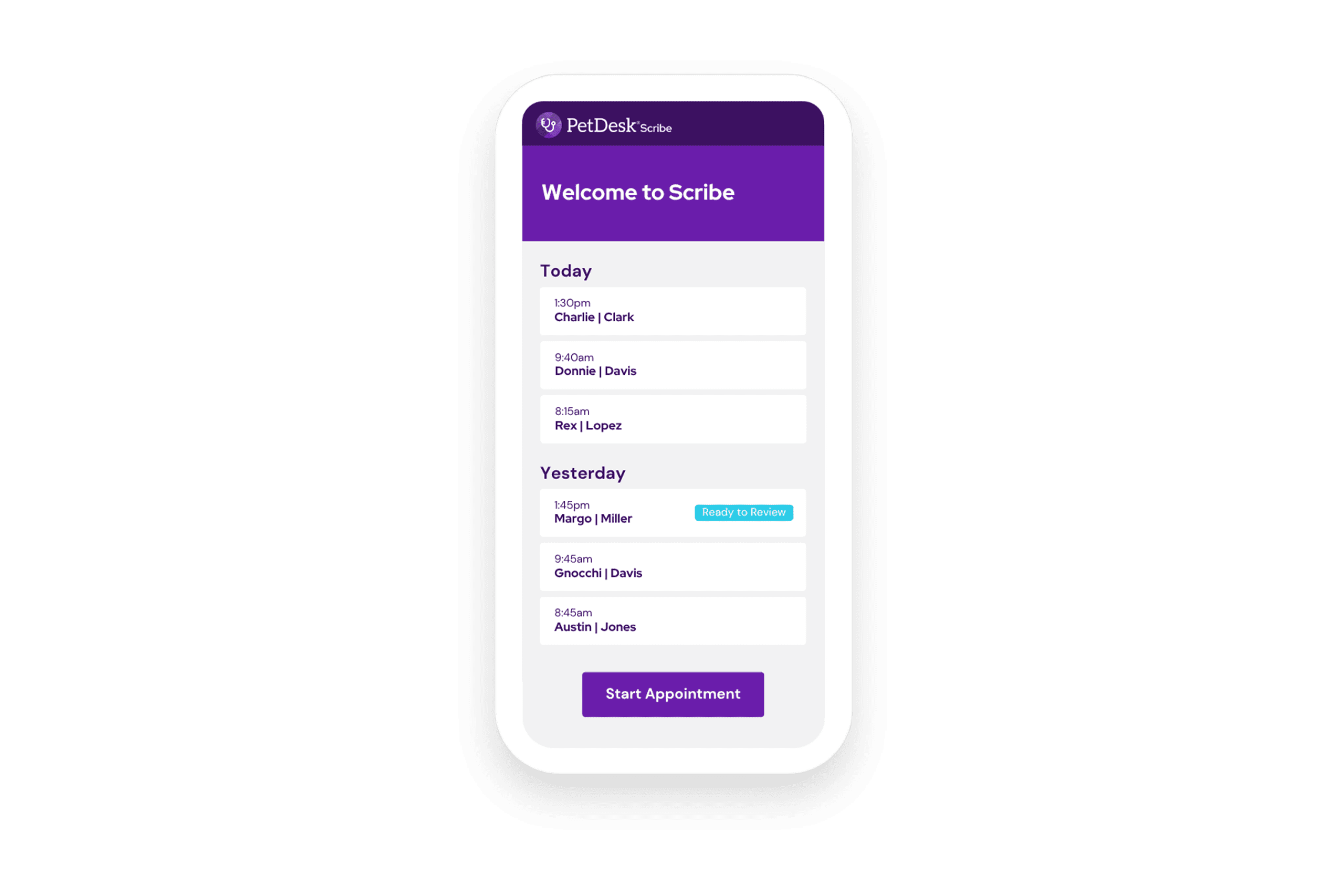 PetDesk Scribe Mobile Dashboard PetDesk Scribe - PetDesk's Veterinary Transcription Platform