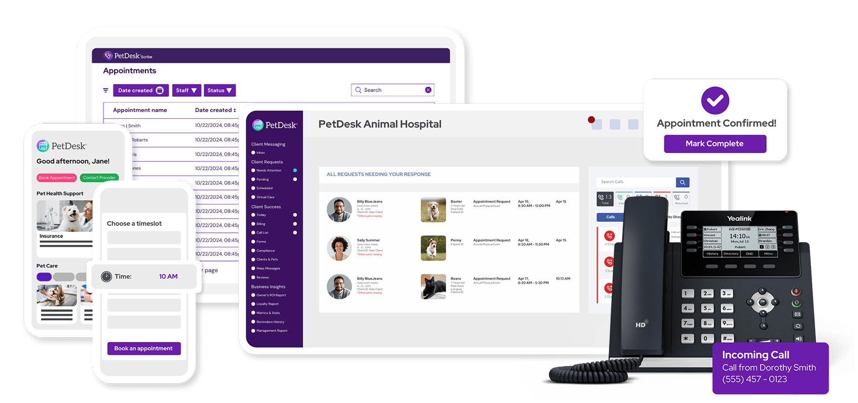 PetDesk_Scribe-Comms-Phones-Booking_Product_Updated Mockups of the PetDesk App, PetDesk Communications, Direct Booking, Phones, and Scribe