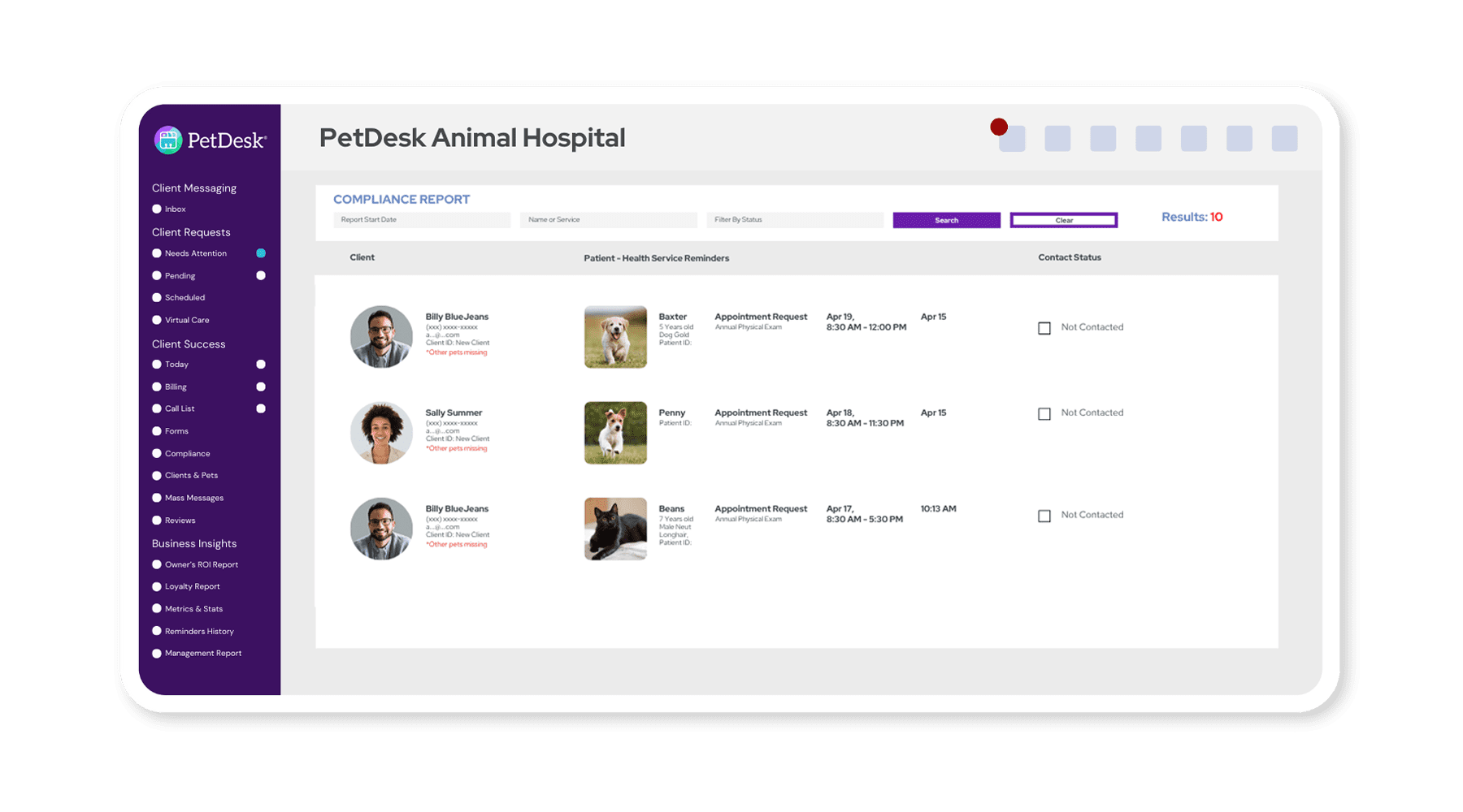 PetDesk's compliance report mockup