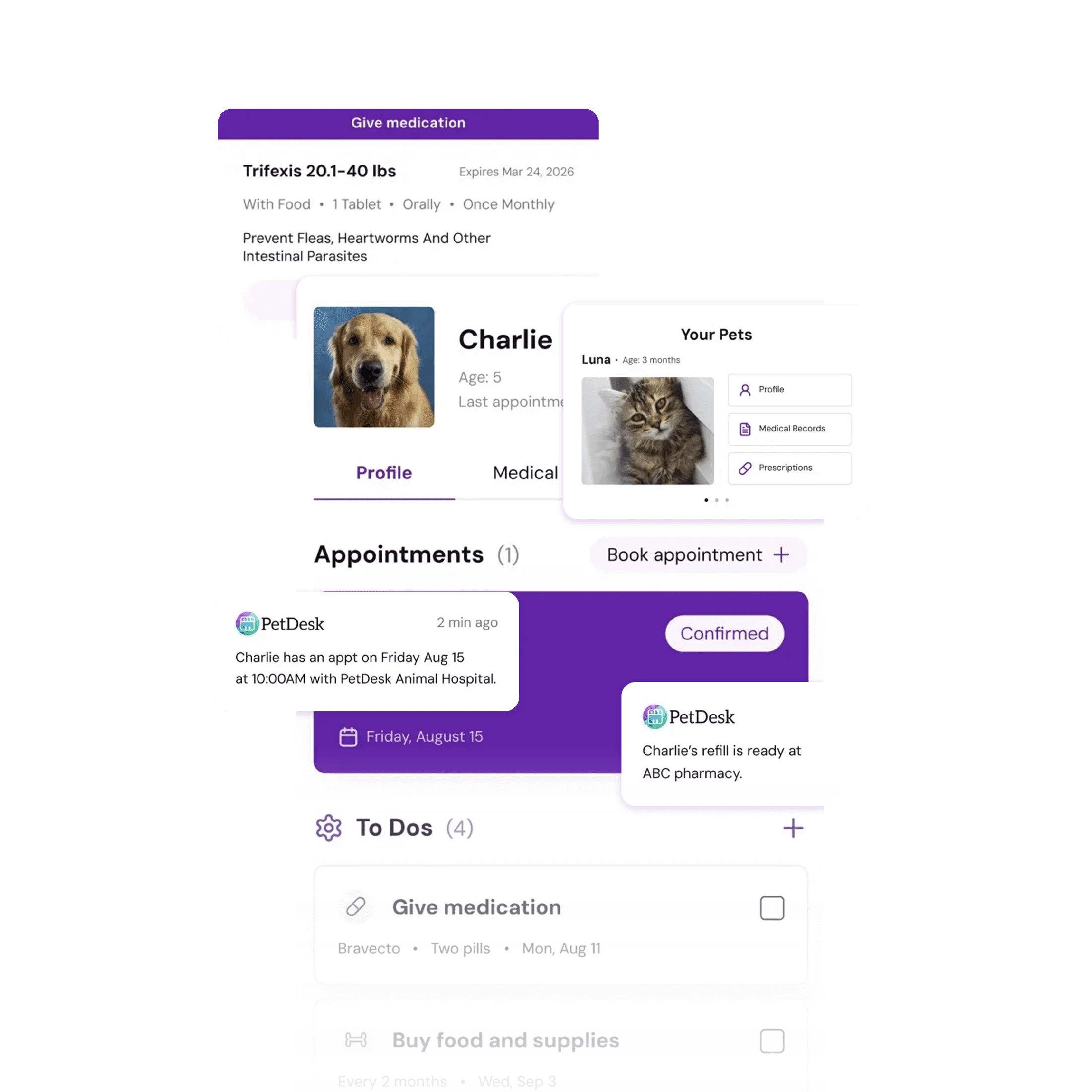 PetDesk App Mockup-Fade_Smaller Various mockups of different aspects of the PetDesk App
